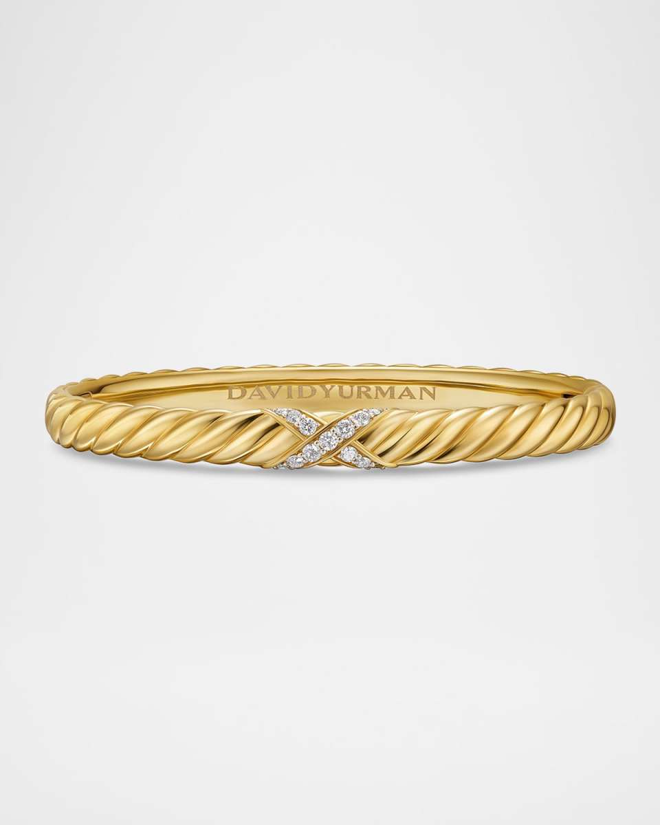 Sculpted Cable X Center Station Bracelet with Diamonds in 18K Gold, 6